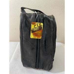 Mens Tinder Genuine Leather Toiletries Bag - Black Zip Closure NEW